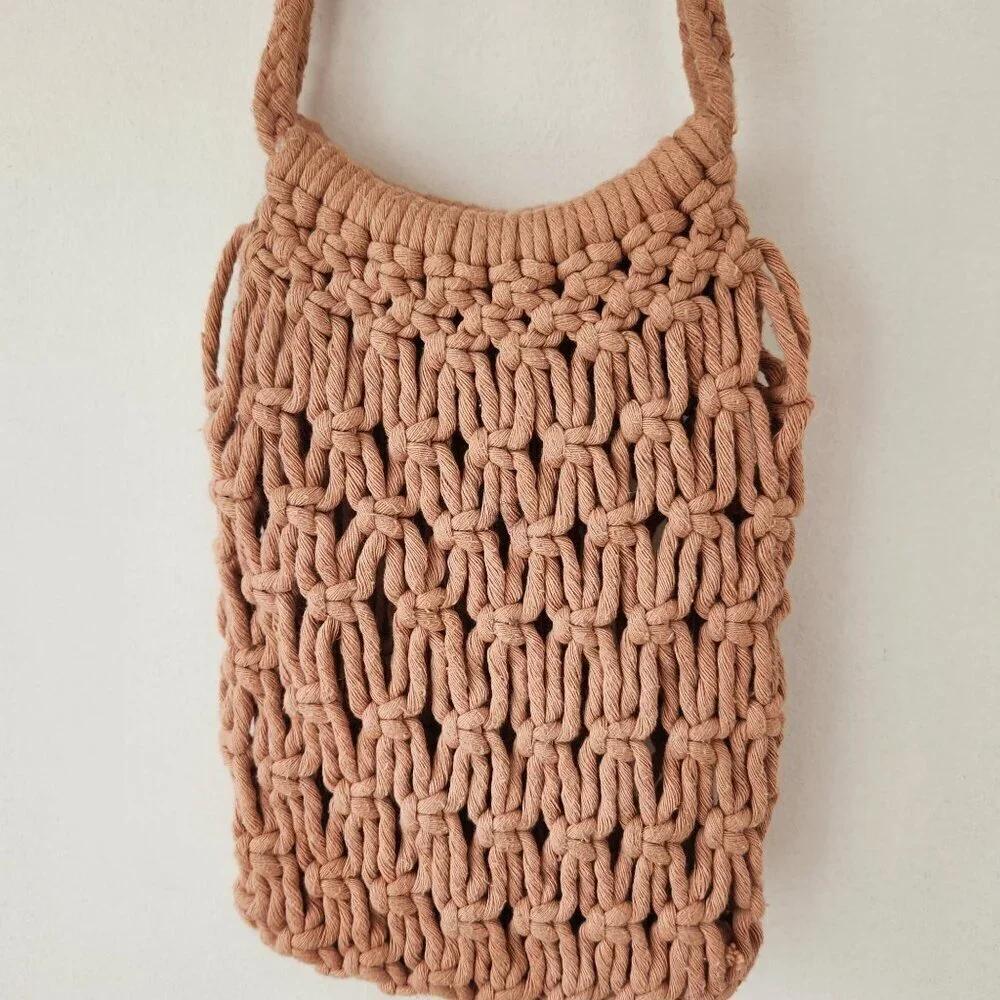 Cottagecore Dusty Rose Pink Crochet Tote Bag Purse Shoulder Bag Boho